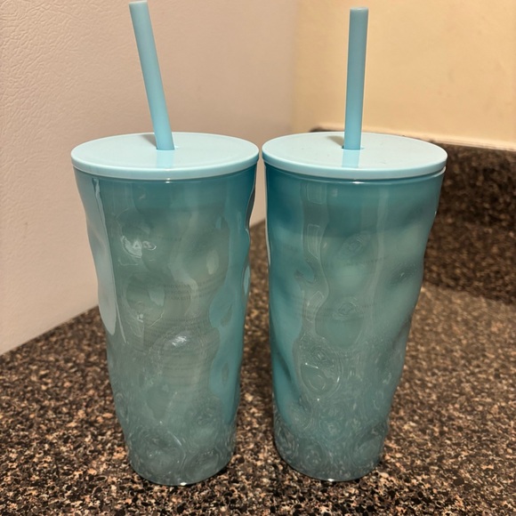2 Starbucks Holiday 2024 Icey Blue Mottled Luster 18 Oz Glass Cold Cup Tumblers - Picture 2 of 8